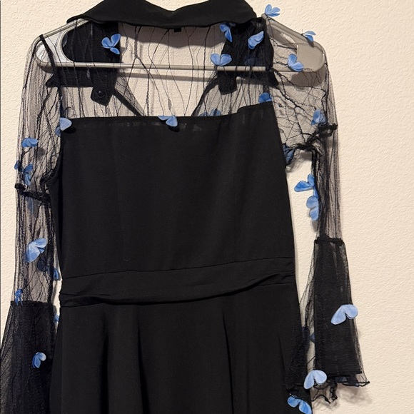 ROMWE Black Dress long sleeves with blue butterflies - Picture 8 of 8